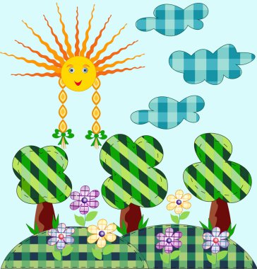 Spring fruit trees and sun in the day clipart