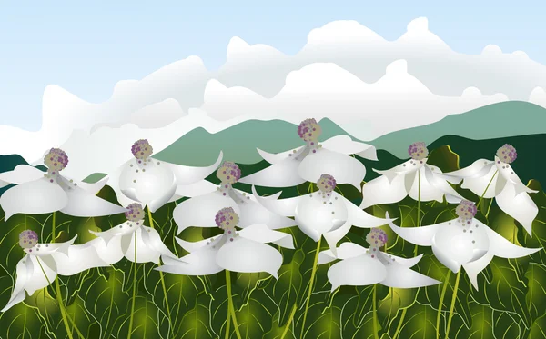 花と丘の国の風景 — ストックベクタ