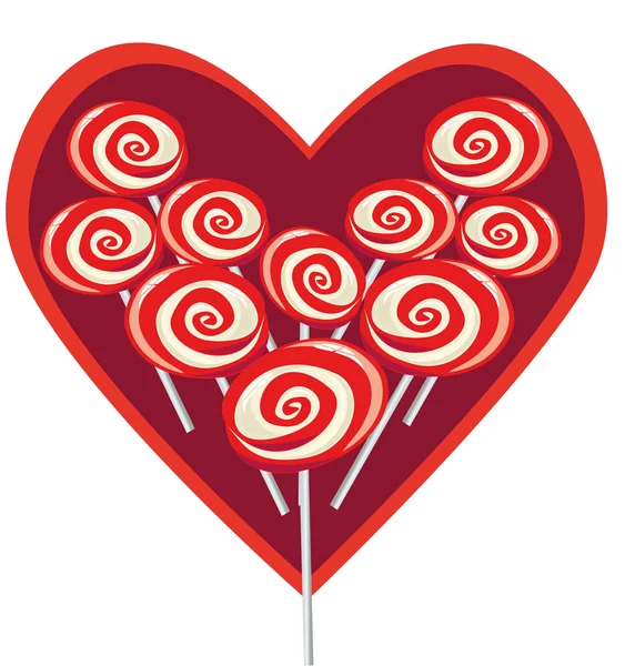 Εικονογράφηση Διάνυσμα Γλυκό Κόκκινο Γλειφιτζούρι Σχήμα Καρδιάς — Διανυσματικό Αρχείο
