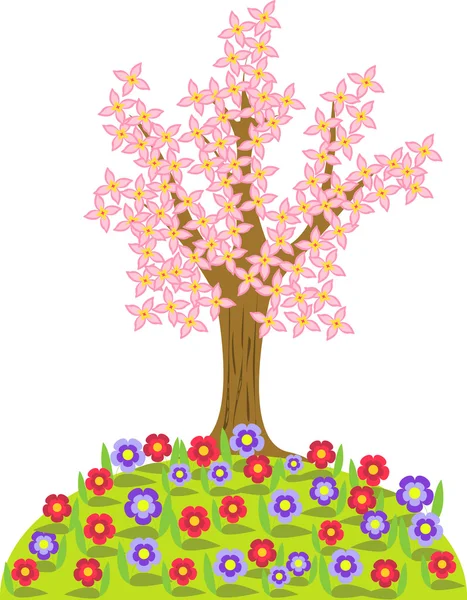 Illustration Rosa Blommande Träd Vårsäsongen — Stock vektor