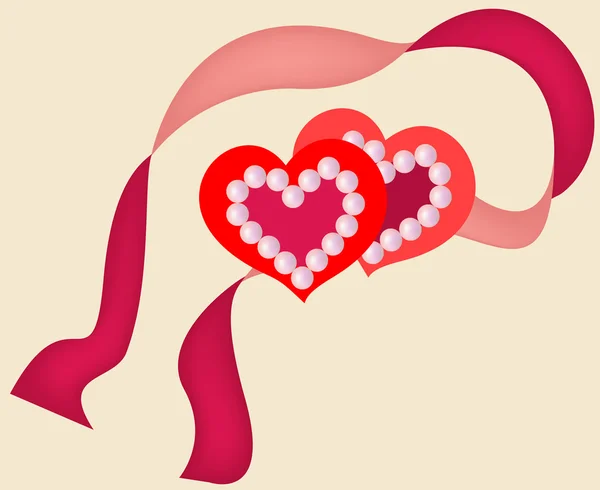 Iki Kalp Kırmızı Tonları Sevgililer Tebrik Kartı — Stok Vektör