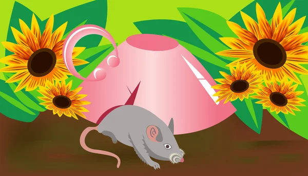 Ποντίκι Κύπελλο Και Λουλούδια — Διανυσματικό Αρχείο