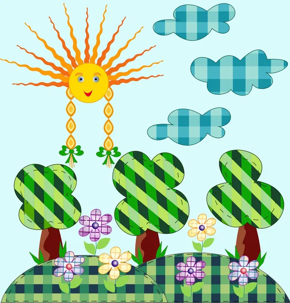 春季果树和太阳在一天中 — 图库矢量图片