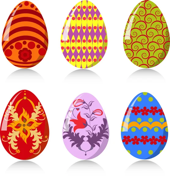 Beyaz Arka Plan Üzerinde Altı Renkli Paskalya Yumurtaları — Stok Vektör