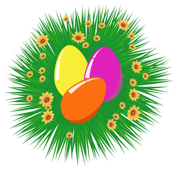 Easter Eggs Sentado Grama Fundo Branco — Vetor de Stock