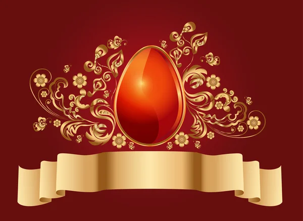 Великодній Фон Теракотове Яйце Золотими Квітковими Елементами — стоковий вектор