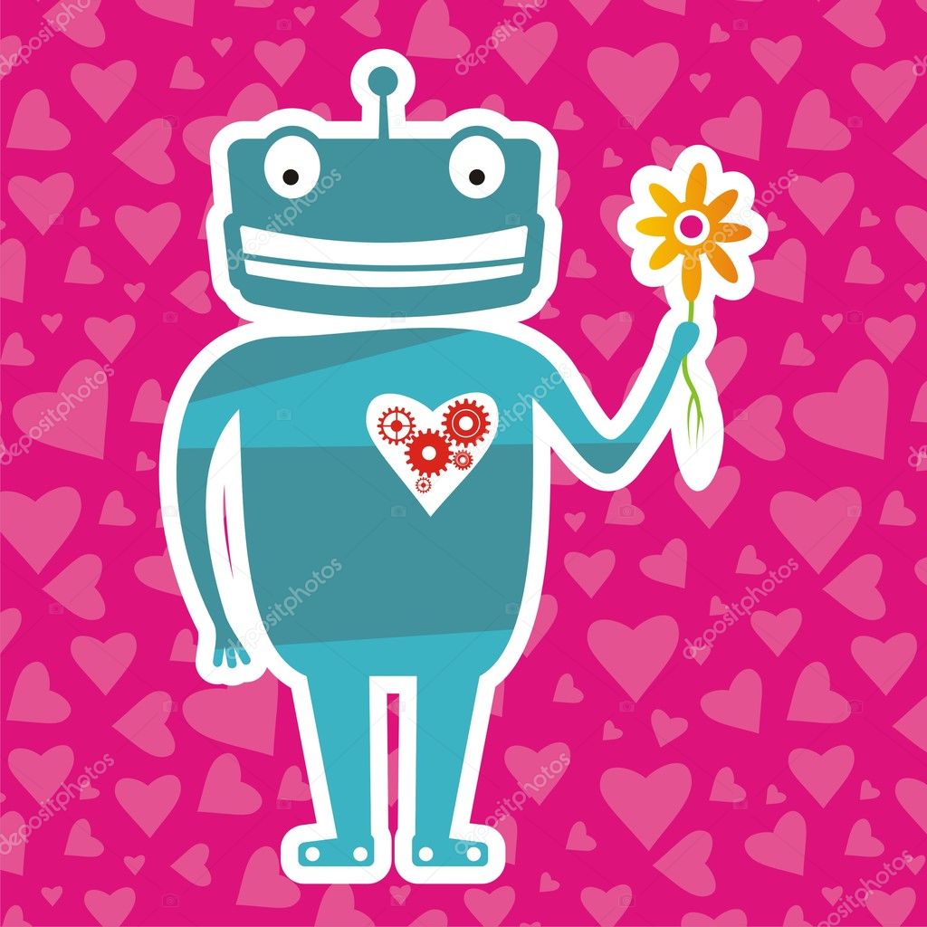 Download Valentine robot — Stock Vector © tday #4663578