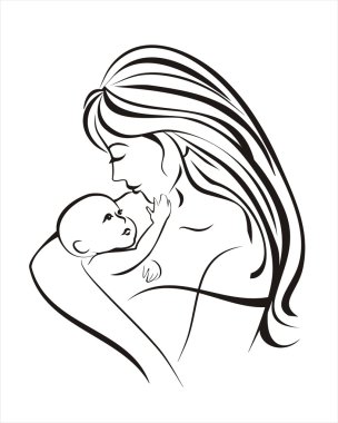 Mother and child, vector sketch in black lines clipart