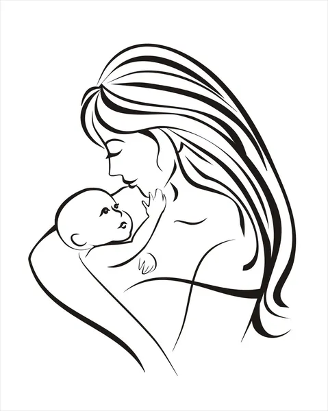 Mother Child Vector Sketch Black Lines — Stock Vector
