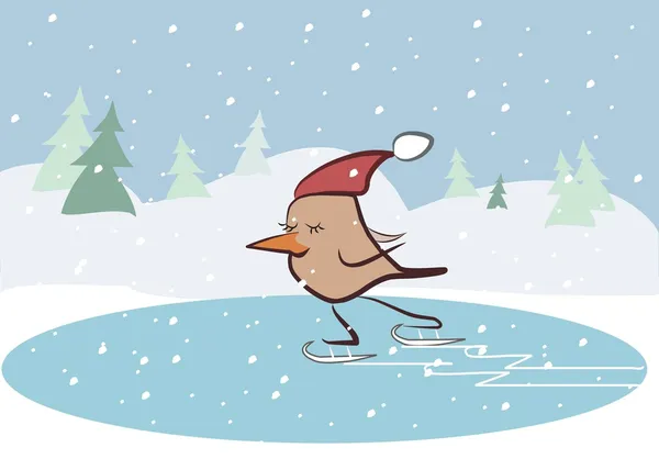 Oiseau romantique patinant sur la glace — Image vectorielle