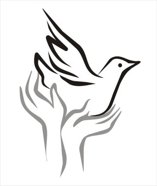 Pigeon of peace flying from the open hands clipart