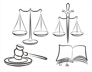 Justice concept set of symbols in simple black lines clipart