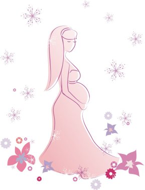 Young pregnant woman in pink collors and flowers clipart