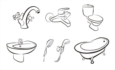 Bathroom and wc concept set of isolated devices sketch in black lines clipart
