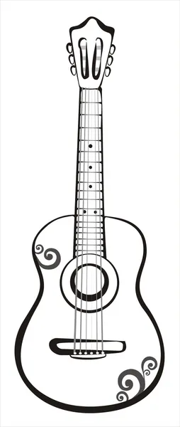 Classic Guitar Sketch Black Lines — Stock Vector