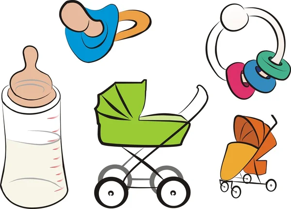 Baby products set, carriage, stroller — Stock Vector