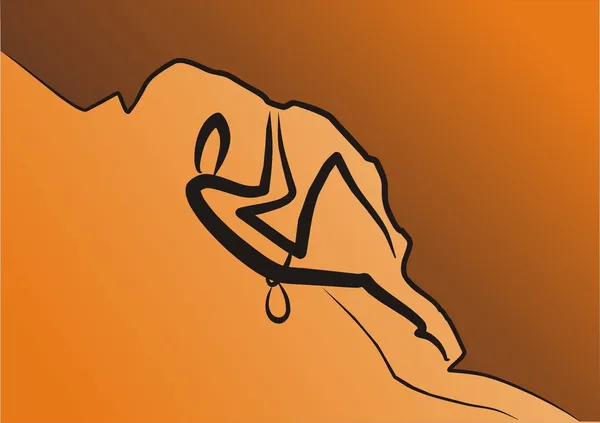 オレンジ色の背景上の登山クライミング コンセプト — ストックベクタ