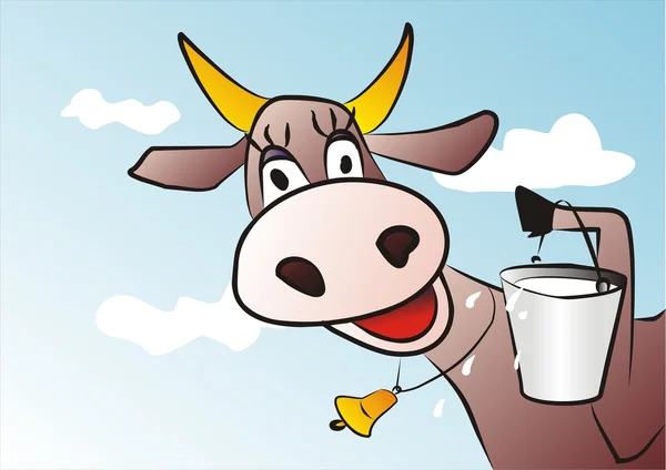 Funny cow with milk bucket — Stock Vector