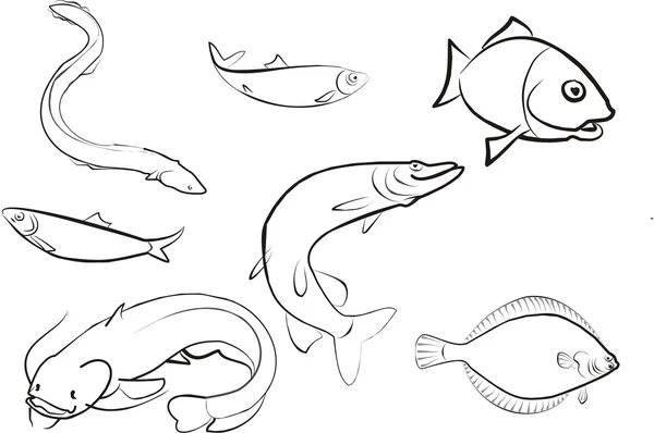 Set of isolated editable fish icons — Stock Vector