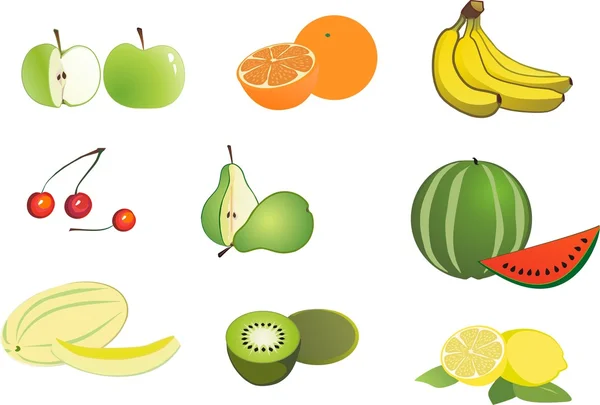 Fruits Isolated Cartoon Collection Vector Illustration — ストックベクタ
