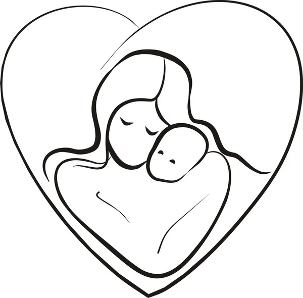 Concept Mère Enfant Dans Cadre Coeur — Image vectorielle