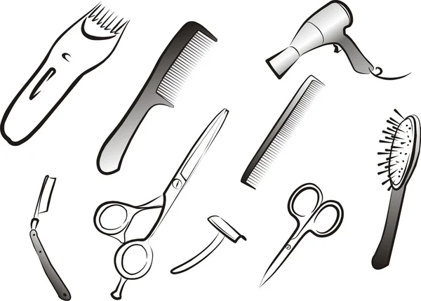 Conjunto aderezo de pelo, kit de herramientas aisladas barbero — Archivo Imágenes Vectoriales