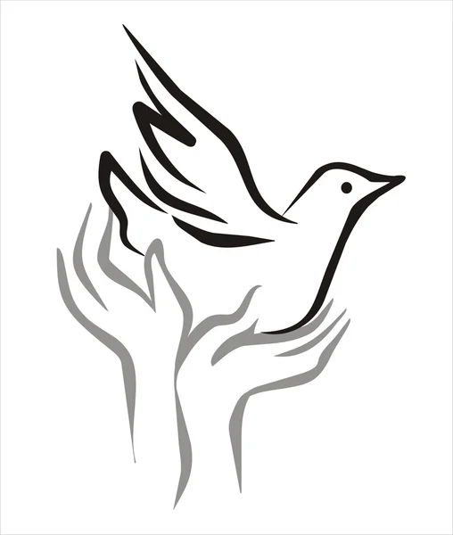 Pigeon of peace flying from the open hands — Stock Vector
