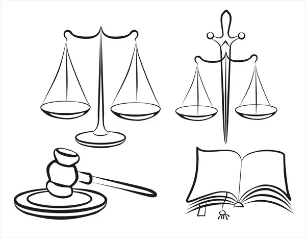 Concept Justice Jeu Symboles Lignes Noires Simples — Image vectorielle