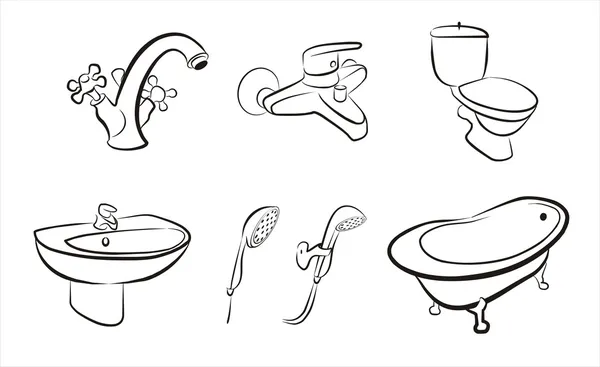 Концепция Туалета Туалета Набросок Изолированных Устройств Черных Линиях — стоковый вектор