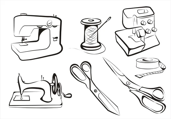 Набор изолированных швейных инструментов и машин — стоковый вектор