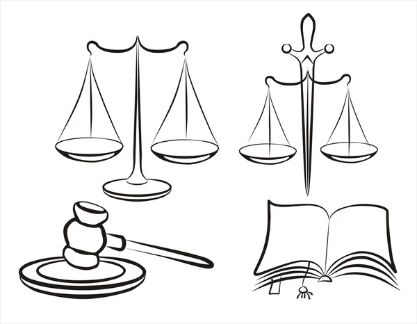 Набор Символов Справедливости Простых Черных Линиях Лицензионные Стоковые Векторы