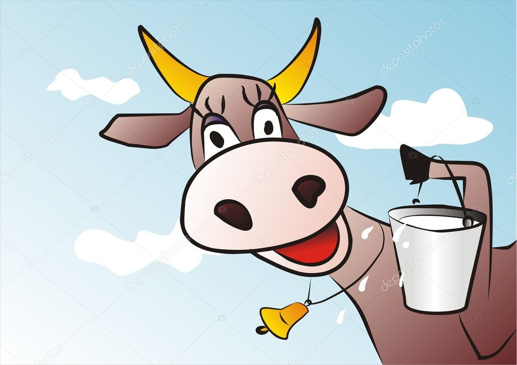 Funny cow with milk bucket