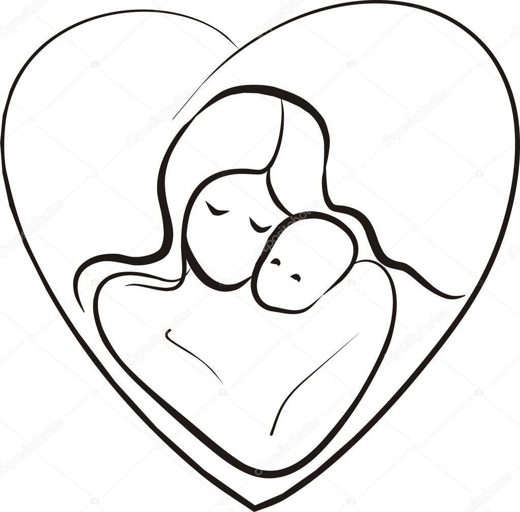 Mother and child concept in heart frame