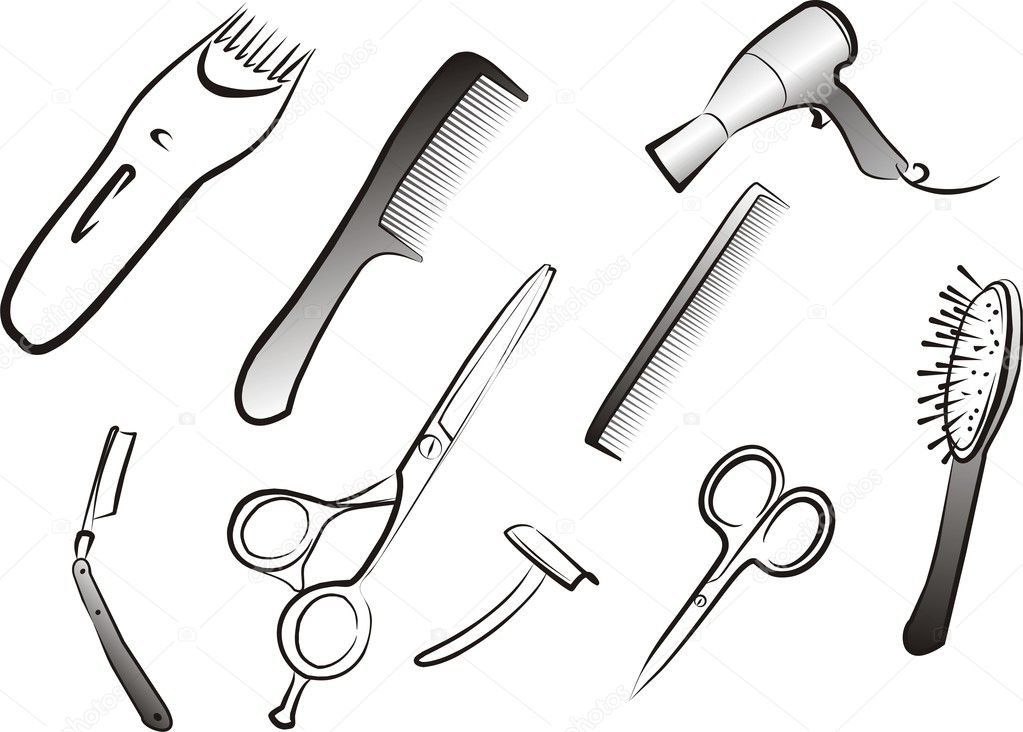 Hair dressing set, kit of isolated barber tools