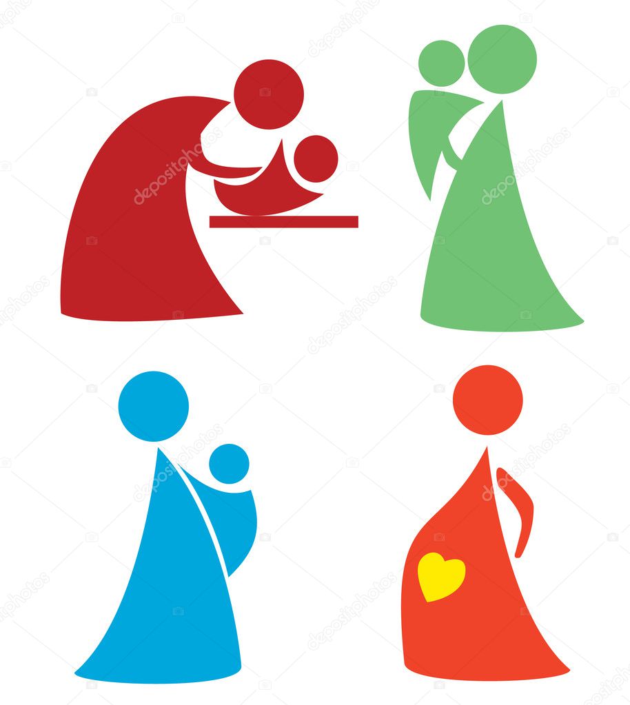 Set of mother and child icons simple figures