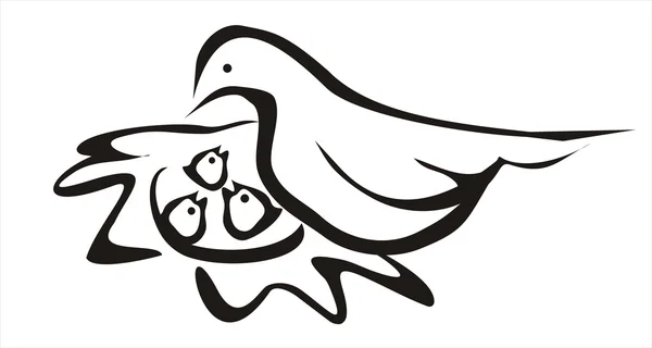 黑色简单线条中的鸟和幼鸟图标 — 图库矢量图片