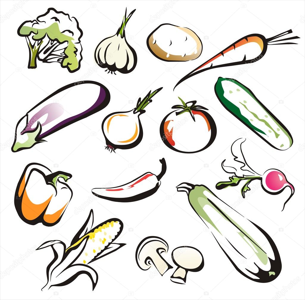 Vegetables set of icons