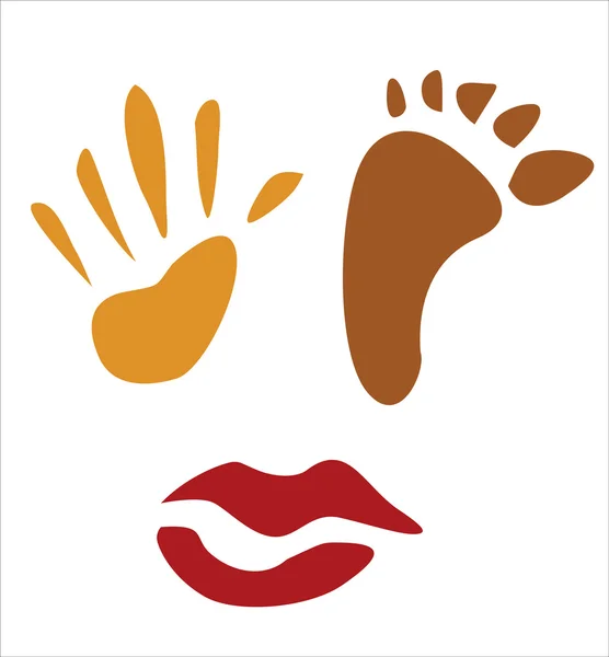 Ccollection impresión de pies, manos y labios — Vector de stock