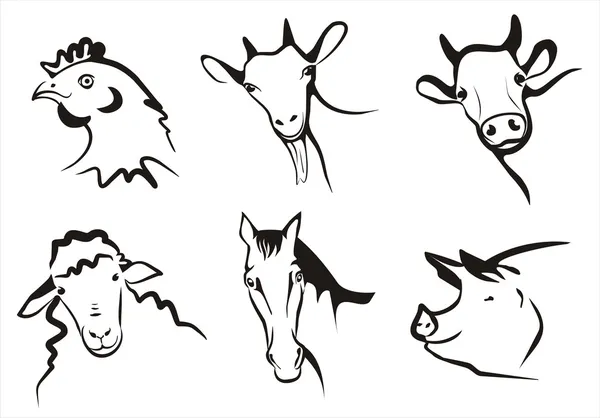Farm animals collection of symbols — Stock Vector
