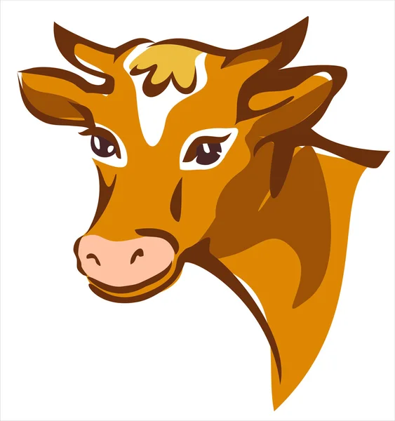 Bright brown smiling cow portrait — Stock Vector