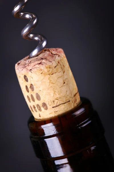 Makro Bliska Korkociąg Cork Butelkę Wina — Zdjęcie stockowe