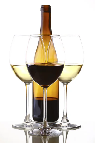 Wine Bottle Glass Red White Wine — Stock Photo, Image