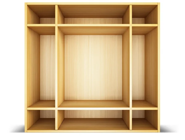 Bücherregal Aus Holz Isoliert Auf Weiß — Stockfoto
