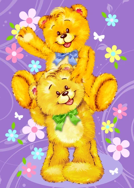 Zwei Süße Teddybären Die Sich Durch Freihändige Zeichnung Umarmen — Stockfoto