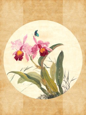 Medium Chinese painting of a flower clipart