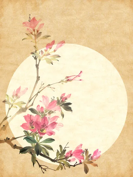 赤いツツジの花の中の中国絵画 — ストック写真