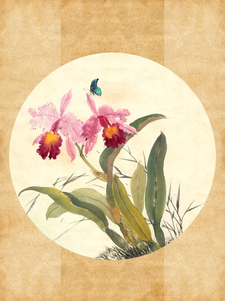 Peinture Chinoise Moyenne Une Fleur — Photo