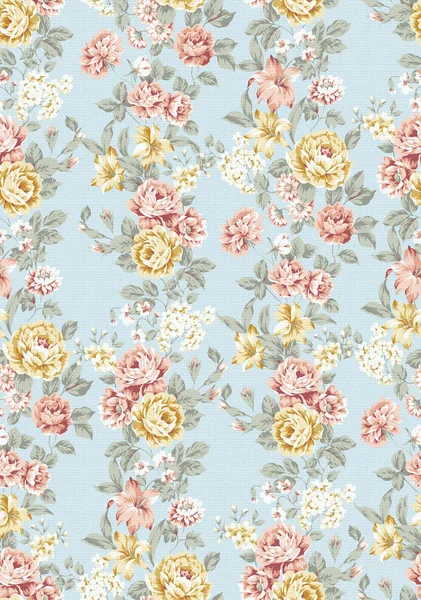 Beautiful Rose Bouquet Design Seamless Pattern Blue Background — Stock Photo, Image
