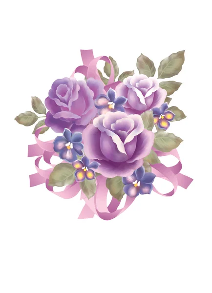 Illustration Avec Belle Décoration Roses Violettes — Photo