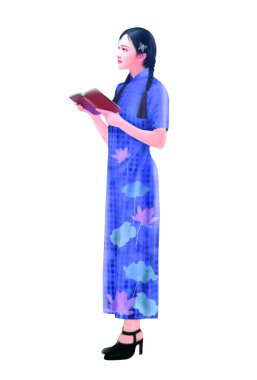 Hand drawing- chinese woman 036 clipart